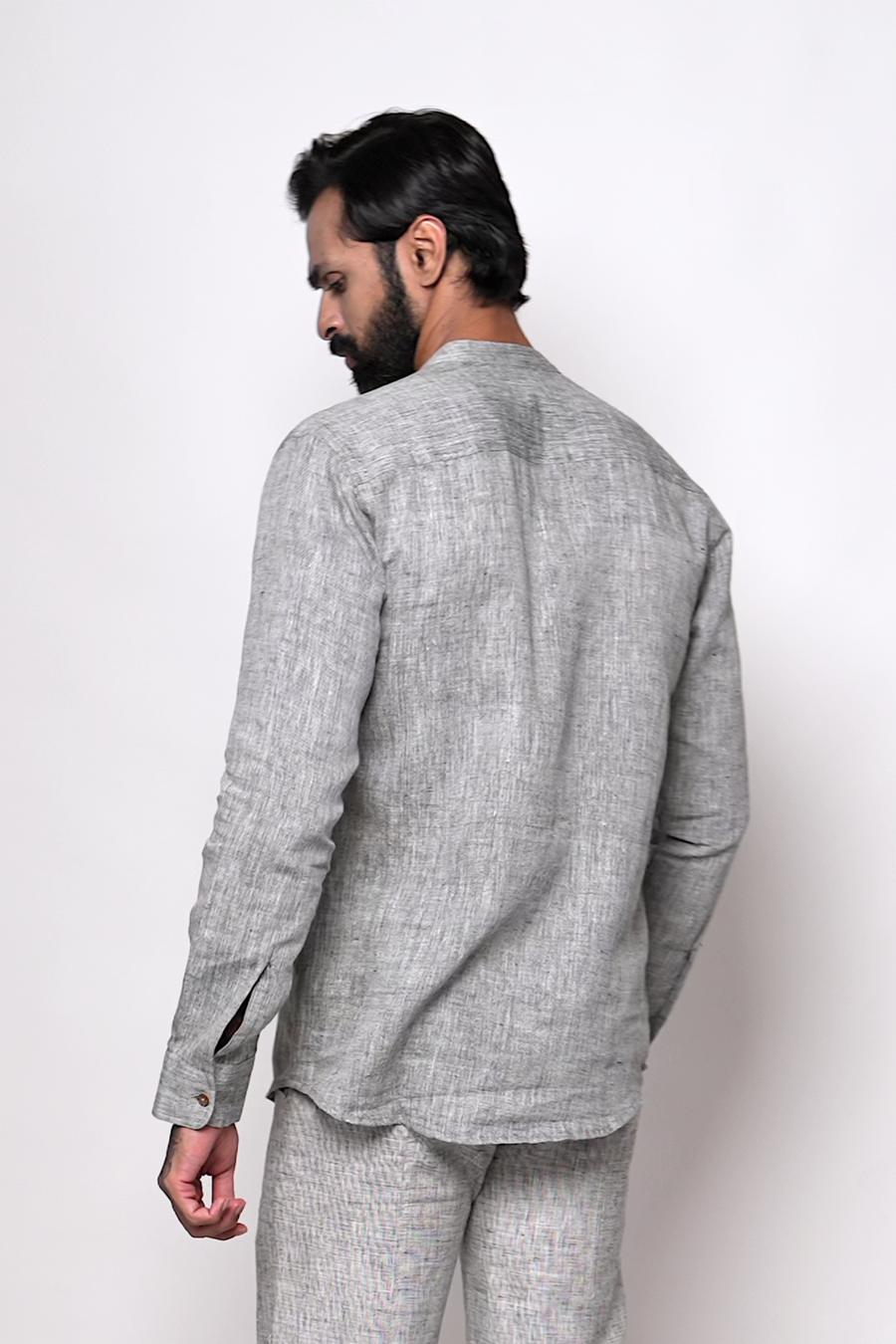 LEO Handloom Linen Gray Shirt for Men