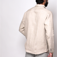 ANTON Handloom Linen Beige Stripe Check Raglan Sleeve Shirt for Men