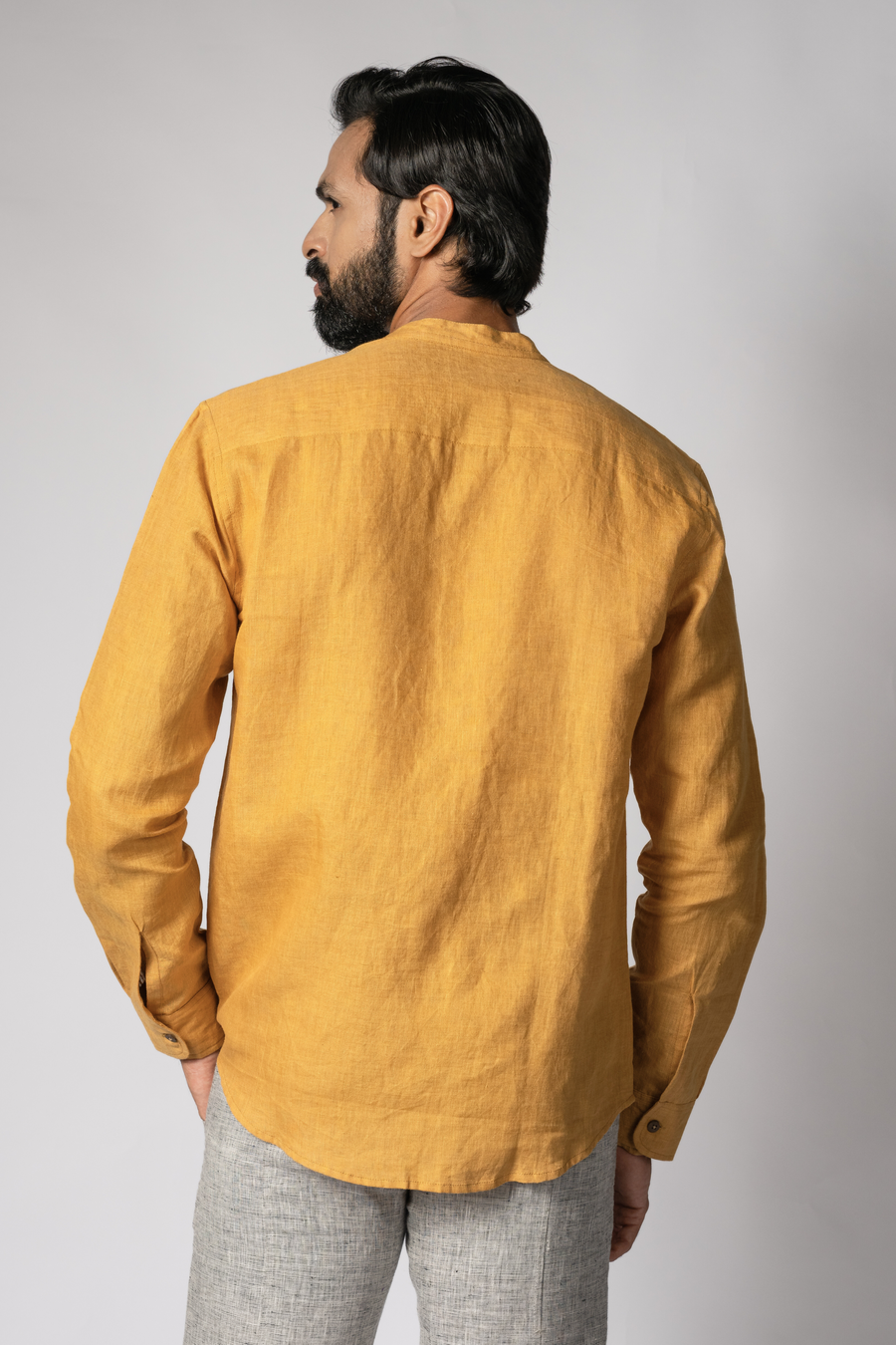 LEO Handloom Linen Mustard Shirt for Men