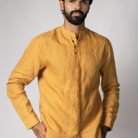 LEO Handloom Linen Mustard Shirt for Men