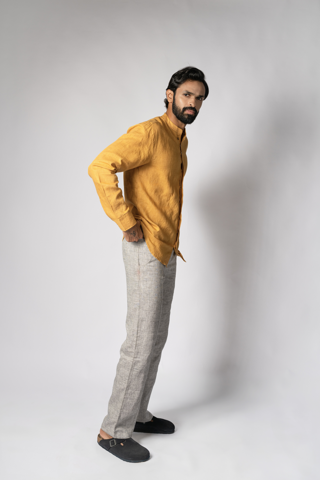 LEO Handloom Linen Mustard Shirt for Men