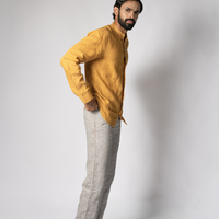 LEO Handloom Linen Mustard Shirt for Men