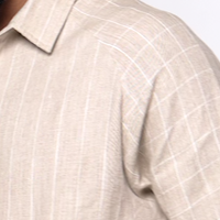 ANTON Handloom Linen Beige Stripe Check Raglan Sleeve Shirt for Men