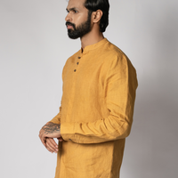 LEO Handloom Linen Mustard Shirt for Men