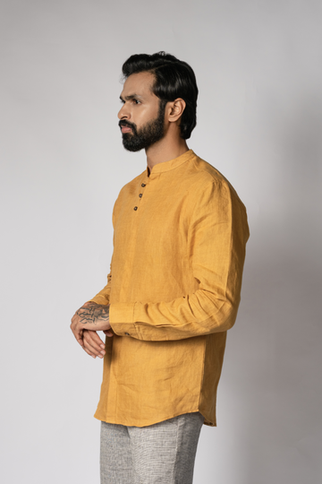 LEO Handloom Linen Mustard Shirt for Men