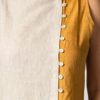 NINA handloom Linen Beige Mustard Color block Dress