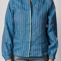 ELSIE Handloom Linen Indigo Stripe Raglan Sleeve Shirt