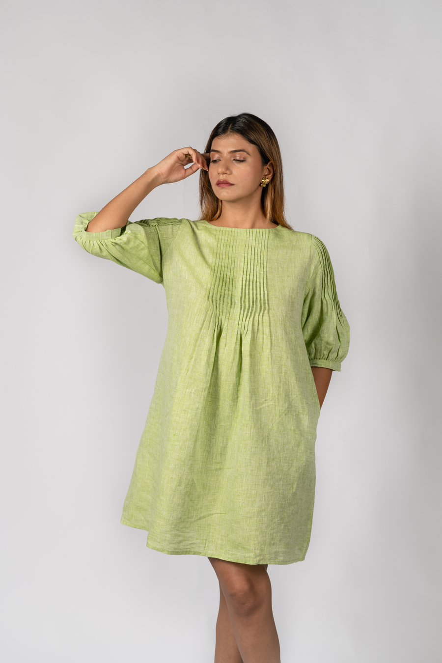 MIA Green Handloom Linen Dress