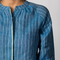 ELSIE Handloom Linen Indigo Stripe Raglan Sleeve Shirt