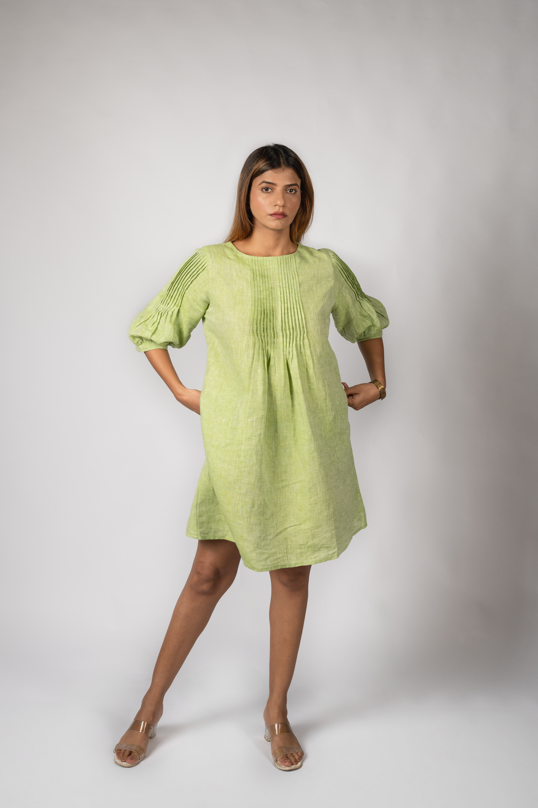 MIA Green Handloom Linen Dress