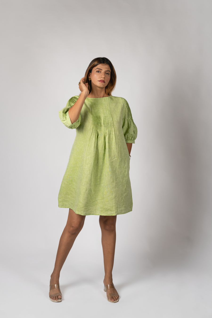 MIA Green Handloom Linen Dress