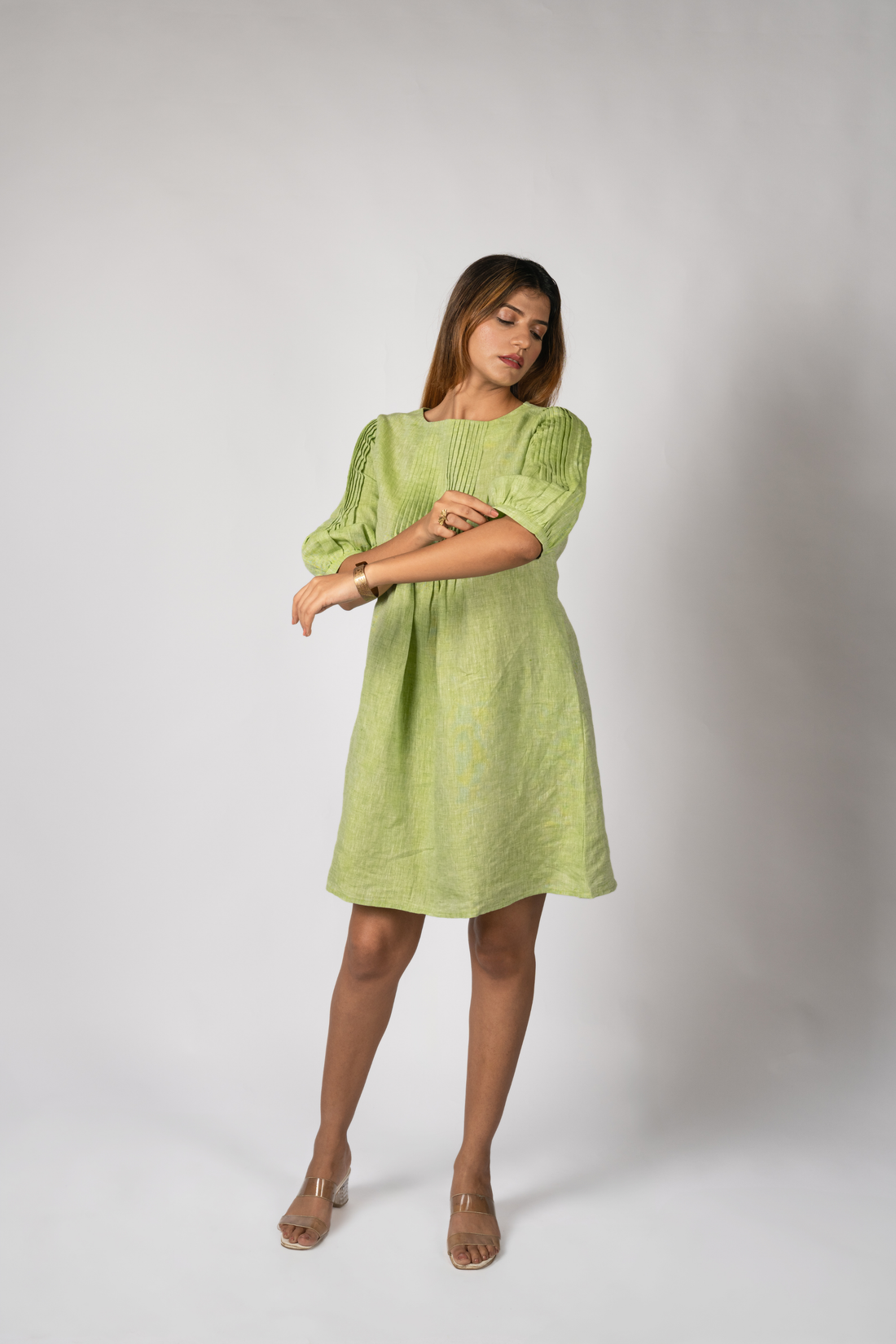 MIA Green Handloom Linen Dress