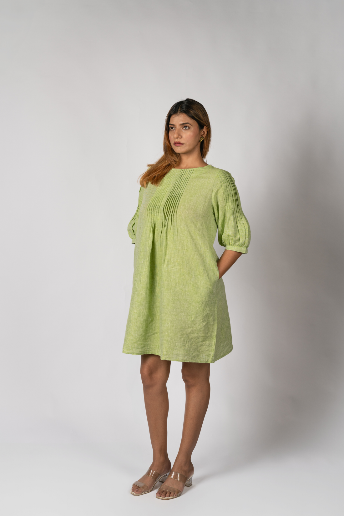 MIA Green Handloom Linen Dress