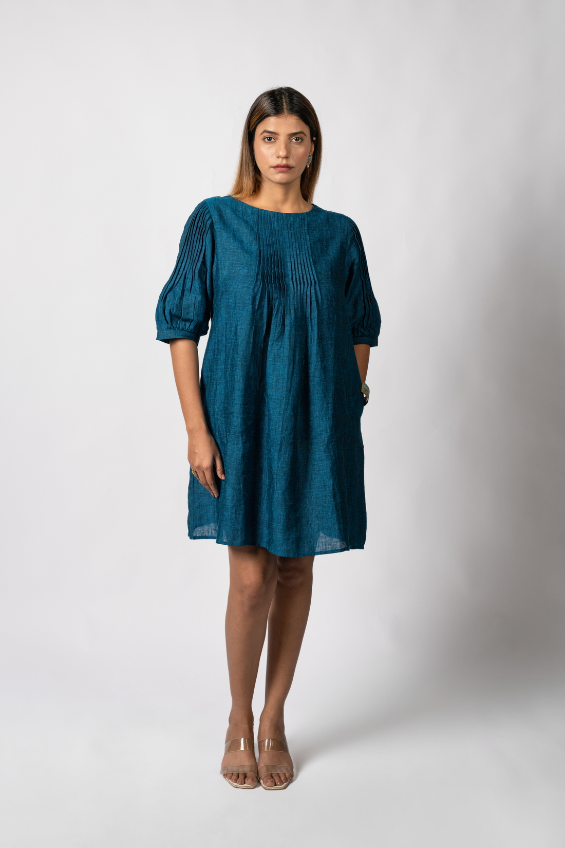 MIA Teal Blue handloom Linen Dress