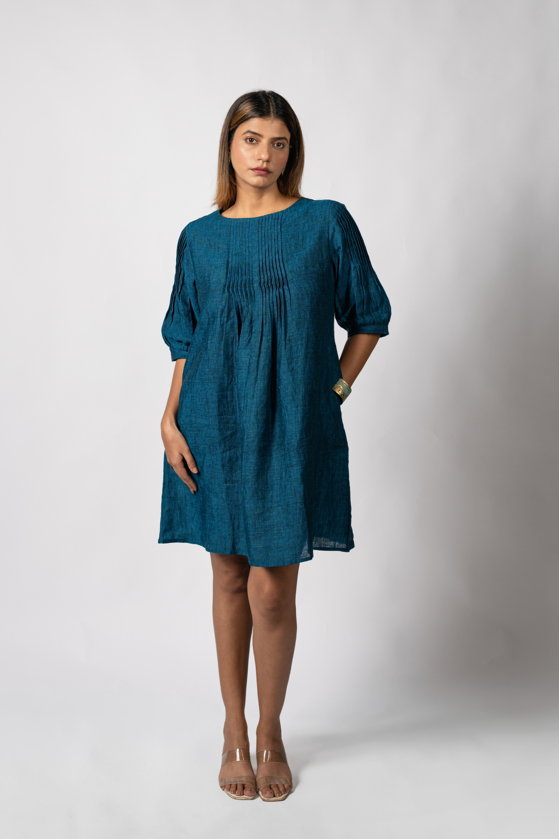 MIA Teal Blue handloom Linen Dress