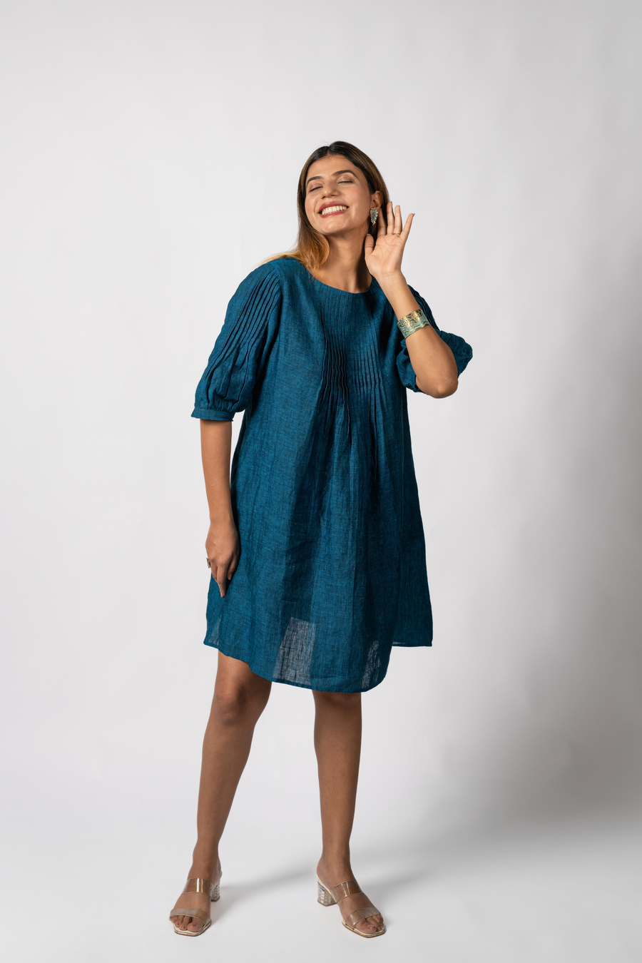 MIA Teal Blue handloom Linen Dress