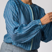 ELSIE Handloom Linen Indigo Stripe Raglan Sleeve Shirt