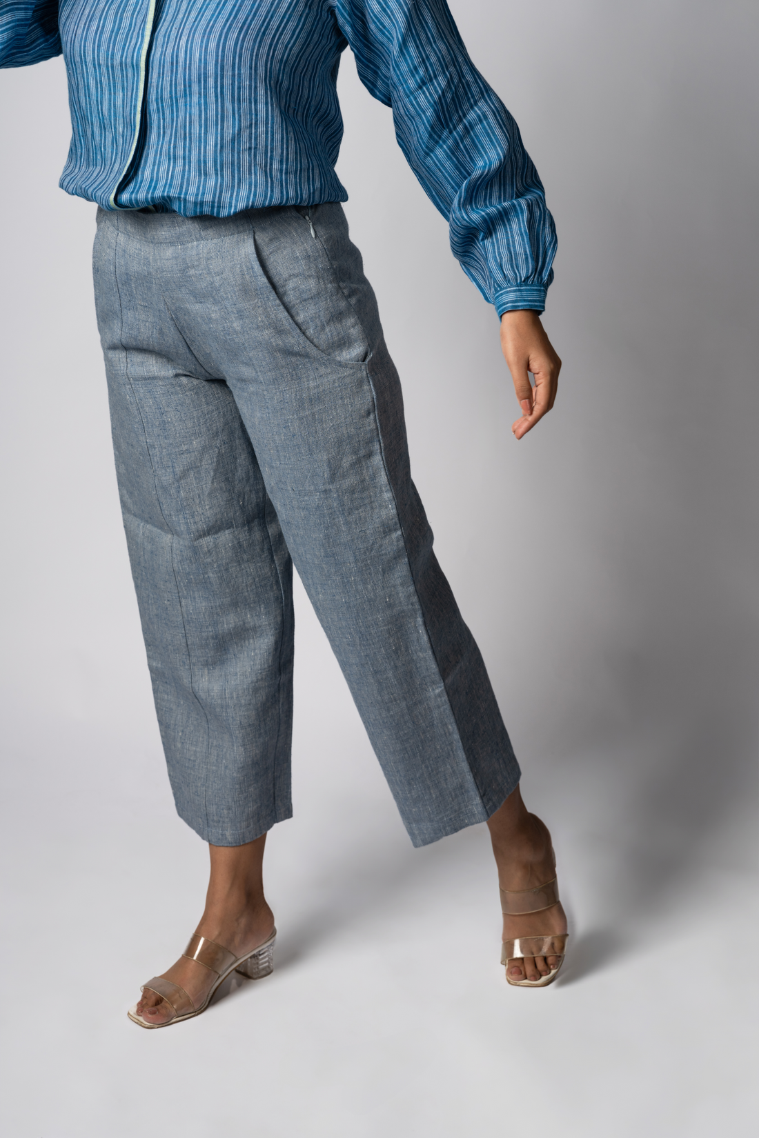 VERA Handloom Linen Blue Trousers