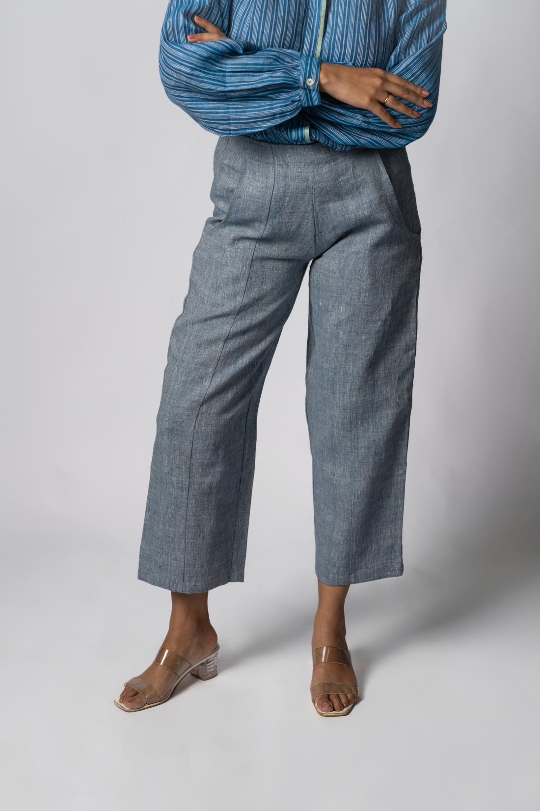 VERA Handloom Linen Blue Trousers