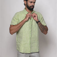 JOHAN Handloom Linen Green Raglan Sleeve Shirt for Men