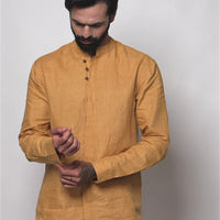 LEO Handloom Linen Mustard Shirt for Men