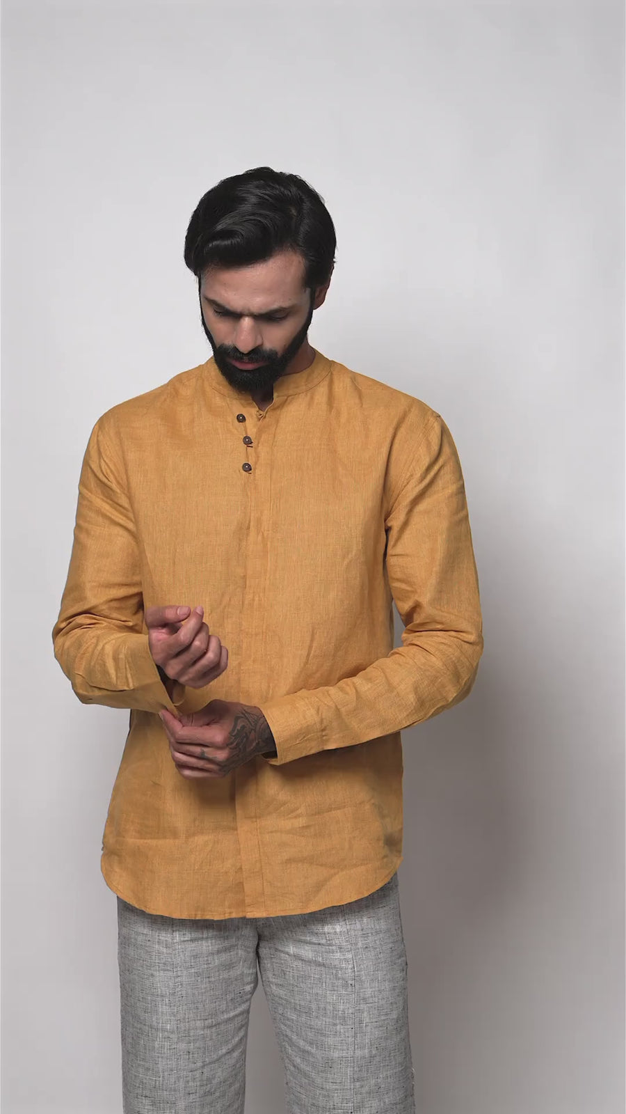 LEO Handloom Linen Mustard Shirt for Men